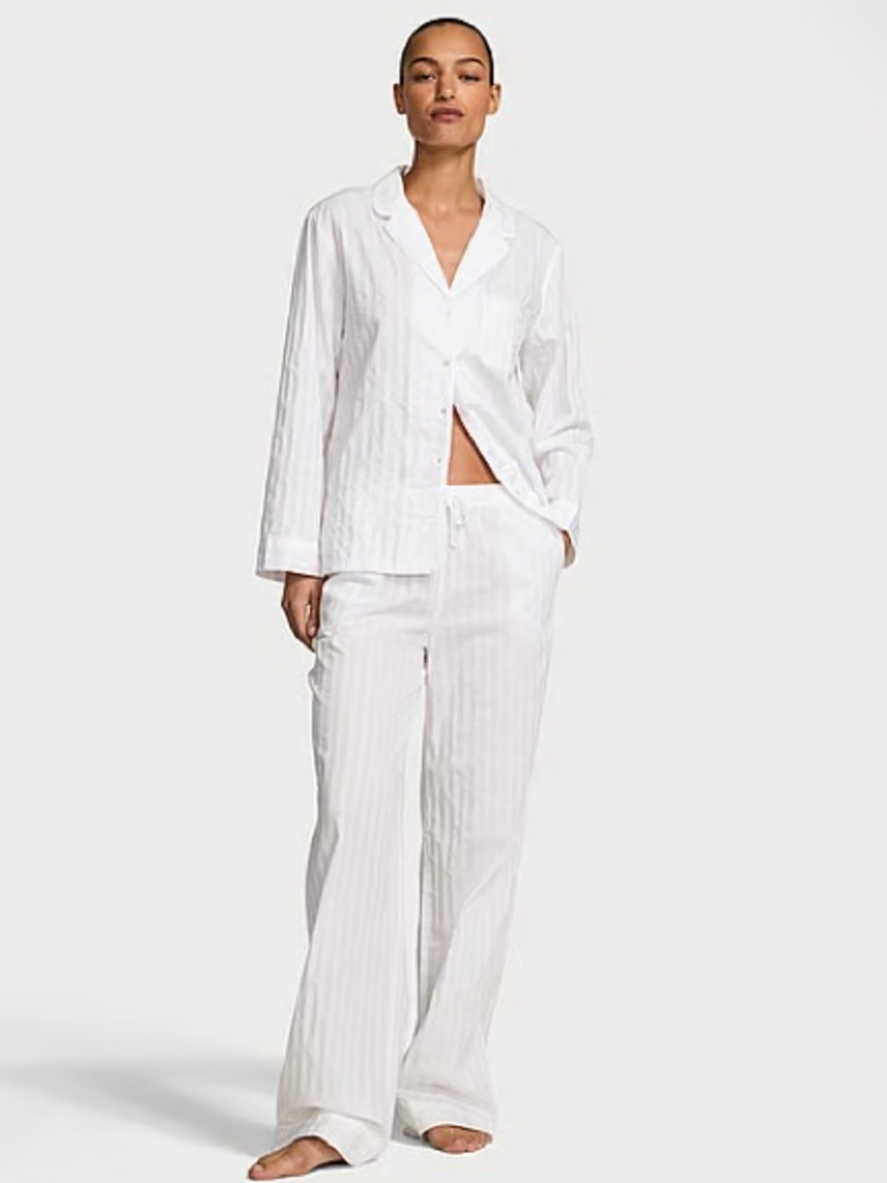 Victoria's Secret Heritage Cotton Shadow Stripe Long Pajama Set